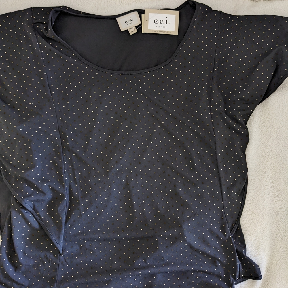 ECI Black Blouse with Gold Accents